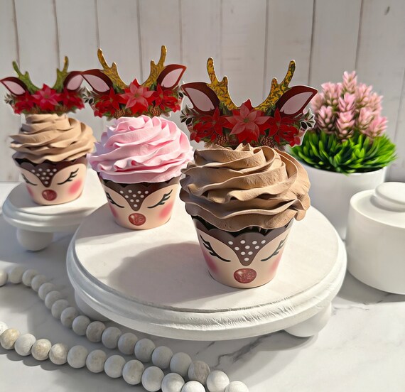 DEZICAKES Christmas Cupcakes Reindeers 2 Girls-1 Boy SET of 3 Pink & Tan  Prop Decoration Dezicakes - Etsy