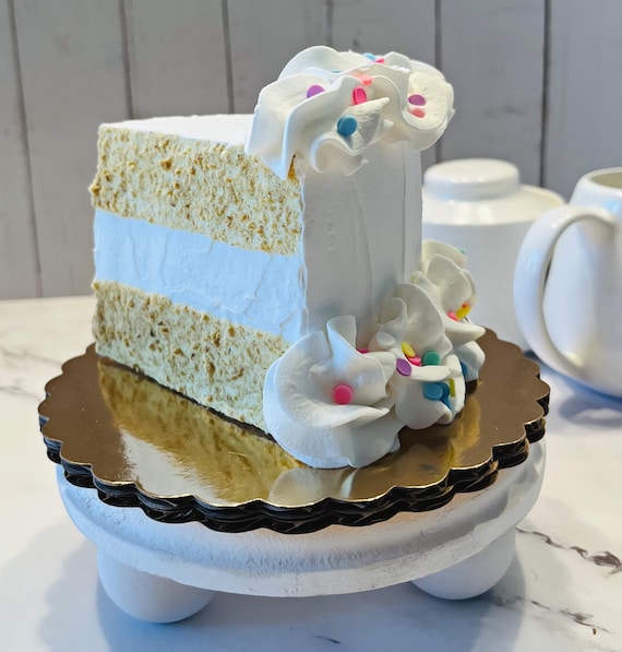 DEZICAKES Fake Cake Slice Piece of Cake White Birthday Confetti