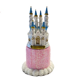 DEZICAKES Princess Birthday Party Decorations - Princess Castle Topper on Fake Cake - Princess Decorations - 2 pc Set Pink Glitter