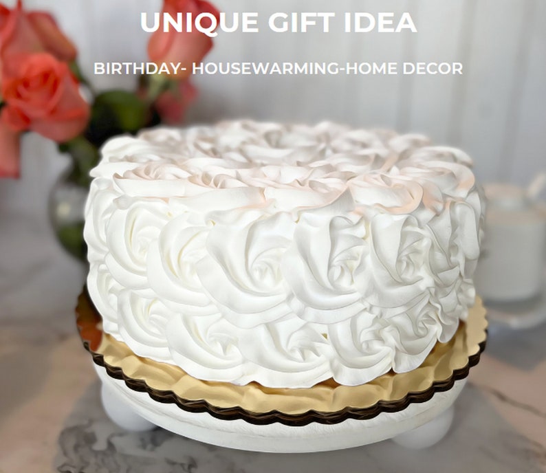 DEZICAKES Fake Cake White Rosette Wedding Prop Decoration Dezicakes image 2