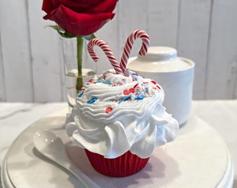 DEZICAKES Candy Cane Fake Christmas Cupcake