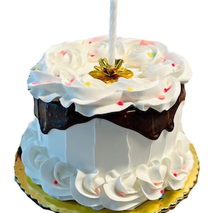 DEZICAKES Fake Cake Birthday Cake w/ Candle Holder   White Cake with Confetti Prop Decoration Dezicakes