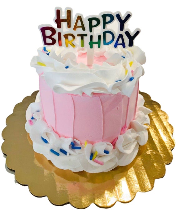 DEZICAKES Fake Mini Cake Pink & White Happy Birthday Confetti Cake  Prop/decoration Dezicakes 