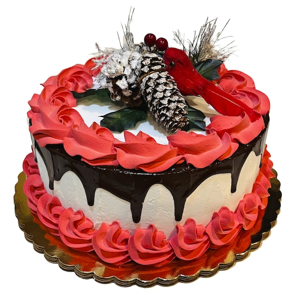 DEZICAKES Fake Cake Christmas Cake  Red & White with Glitter Balls Prop Decoration