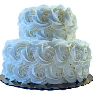 DEZICAKES Fake Wedding Cake White Rosette 2 Tier Cake Prop Decoration Dezicakes