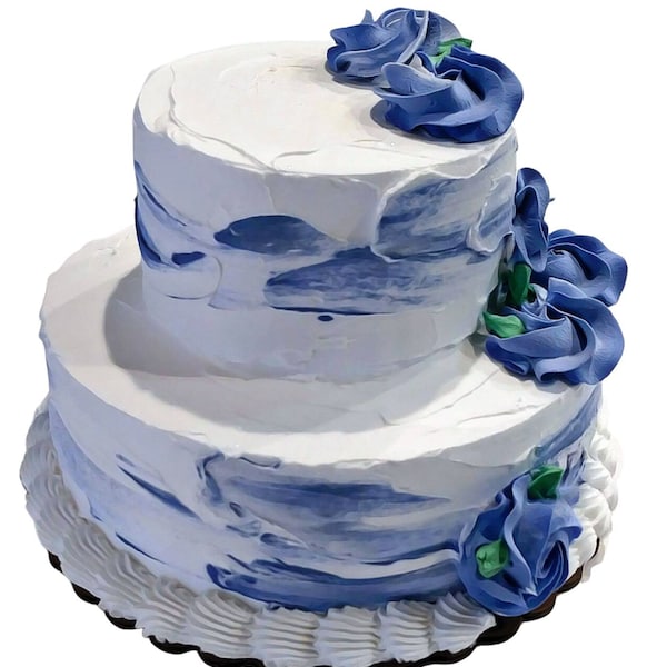 Wedding Cake White with Blue Flowers Prop Decoration Dezicakes