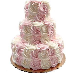 DEZICAKES Fake Wedding Cake 3 Tier Ivory & Pink Rosette Cake Prop Decoration Dezicakes