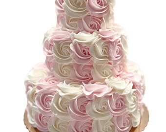 DEZICAKES Fake Wedding Cake 3 Tier Ivory & Pink Rosette Cake Prop Decoration Dezicakes