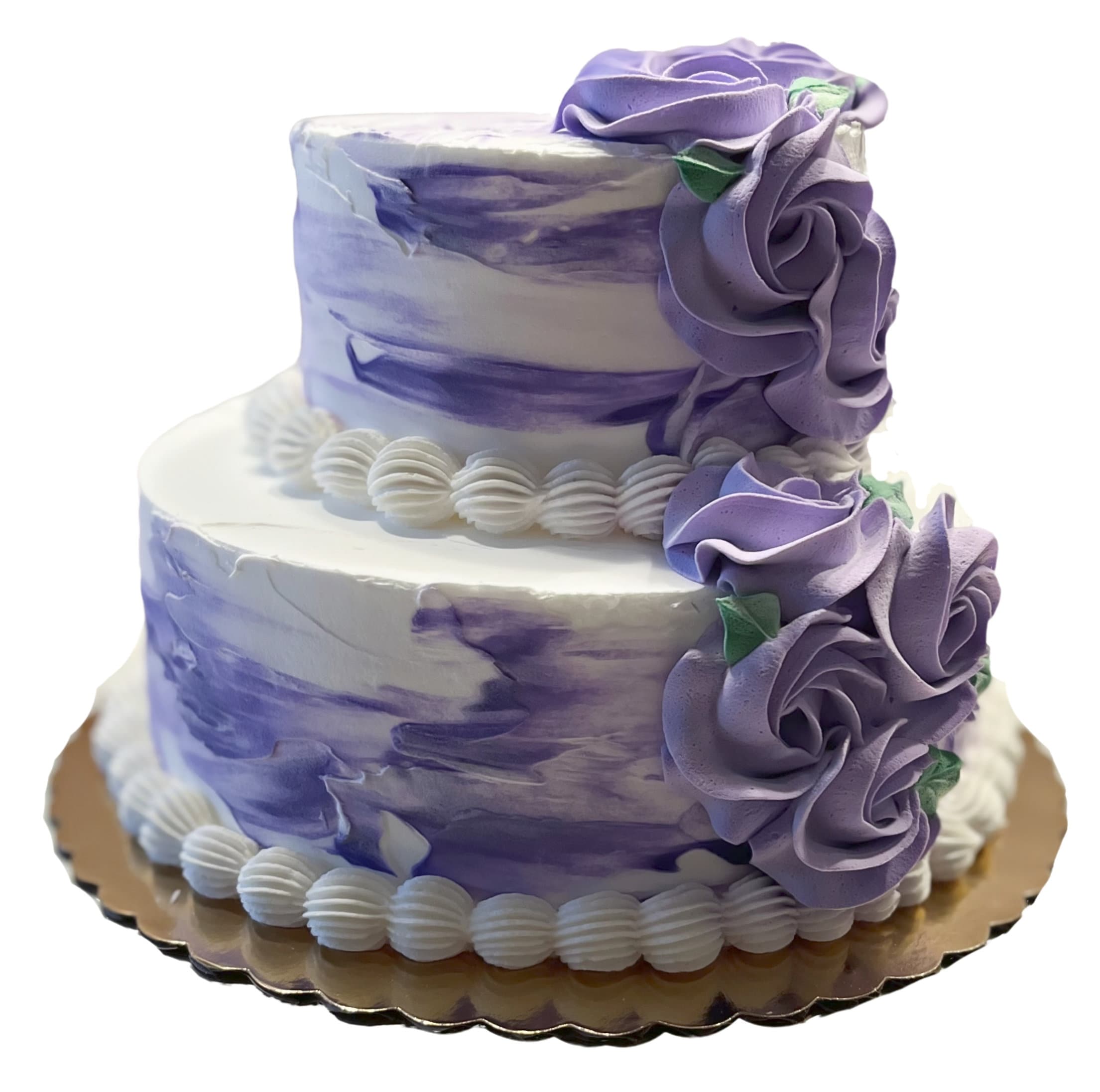 DEZICAKES Fake Wedding Cake Purple & White Two Tier Cake Prop