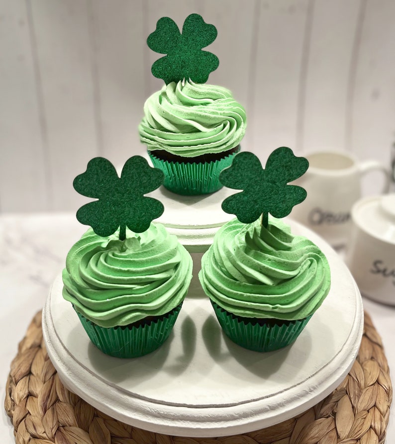 DEZICAKES Fake Cupcakes Green St Patrick's Day Cupcakes Set of 3 Prop Decoration Dezicakes image 3