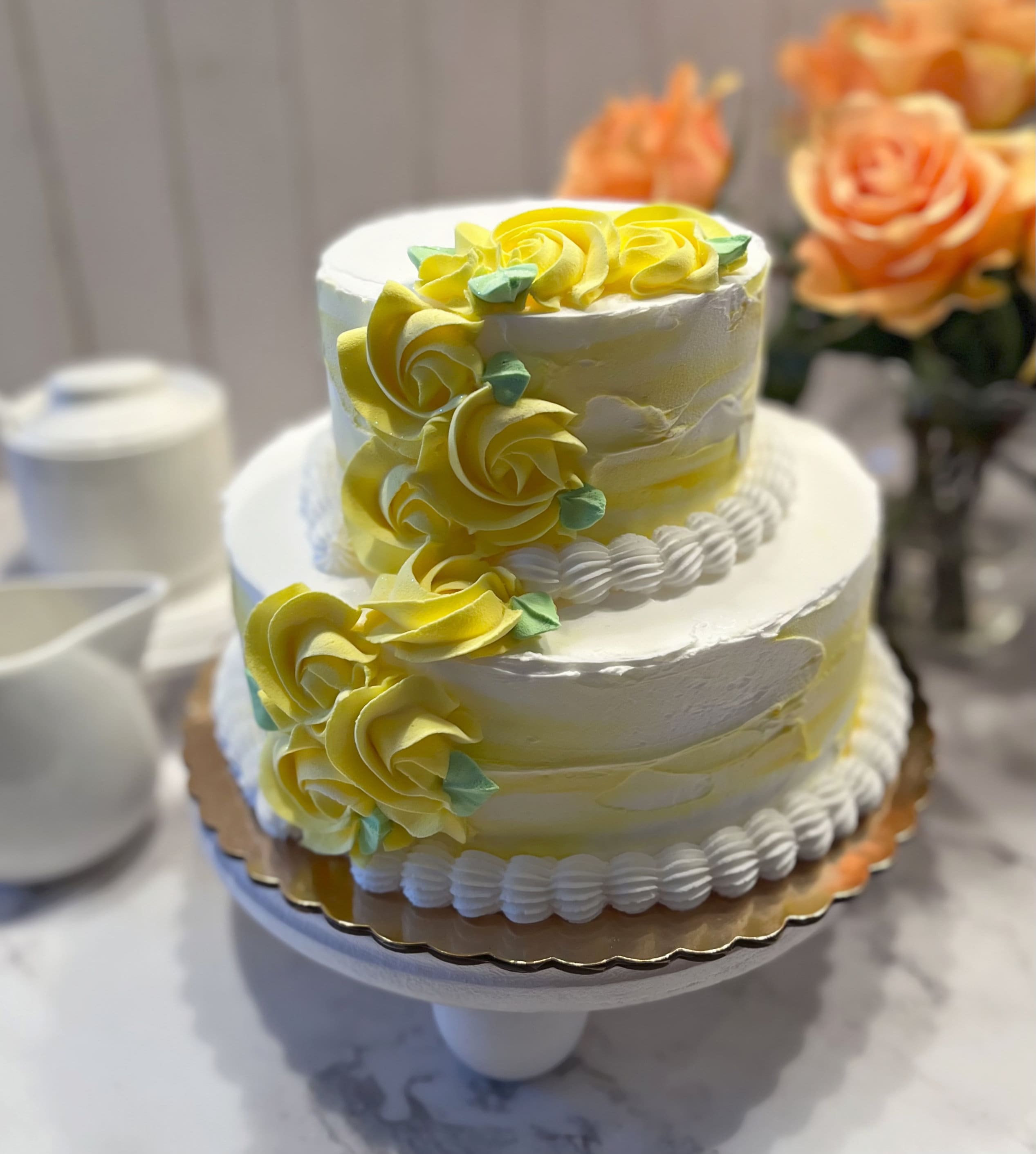 DEZICAKES Fake Wedding Cake Baby Shower Cake Yellow & White Two