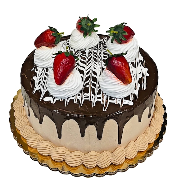 DEZICAKES Fake Cake Strawberry Chocolate Swirl Cake Prop
