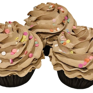 DEZICAKES Fake Cupcakes Chocolate Confetti Birthday SET of 3 Prop Decoration Dezicakes Fake Food- Fake Cake-  Artificial Cake- Cake Decor