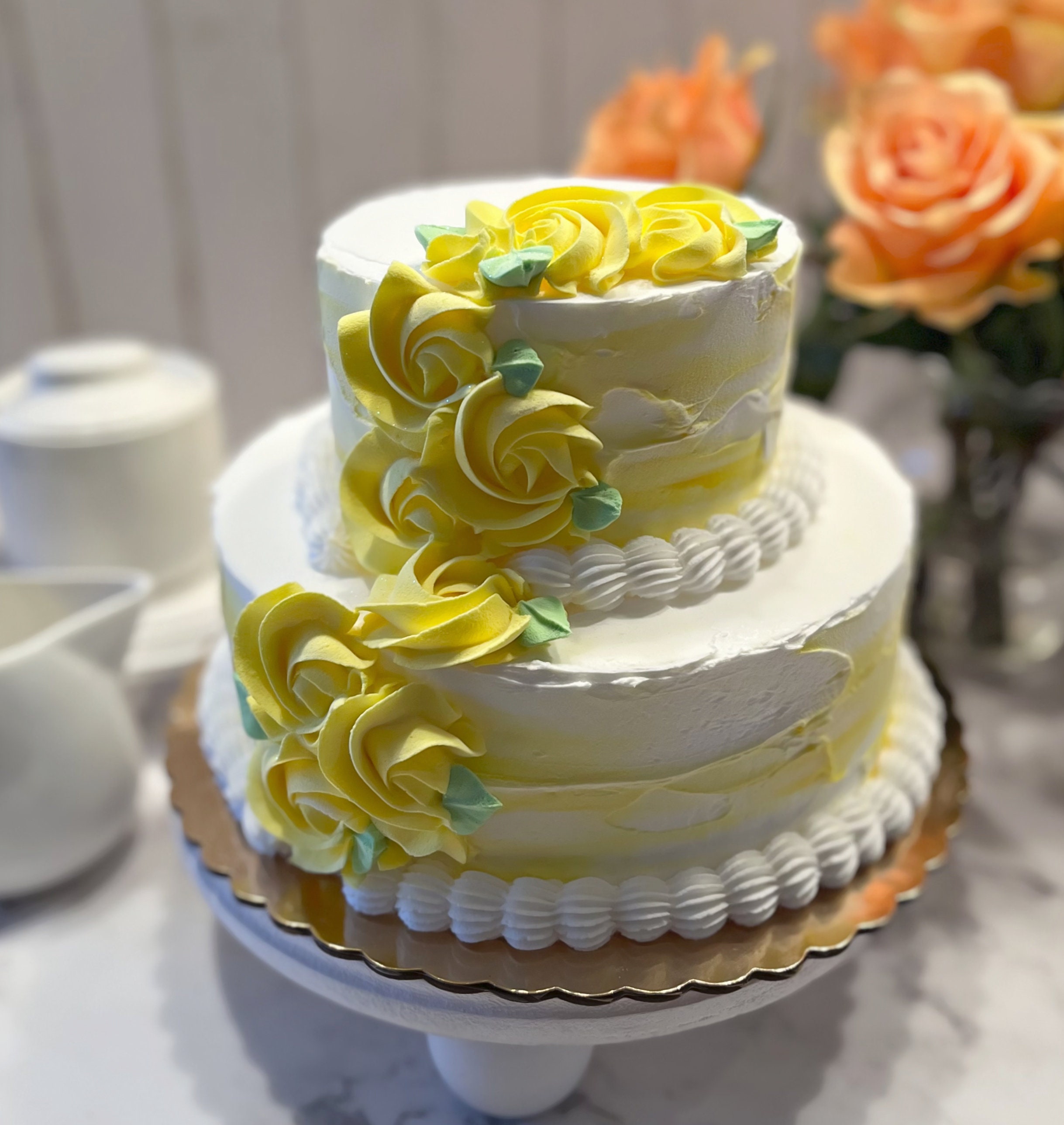 DEZICAKES Fake Wedding Cake Baby Shower Cake Yellow & White Two