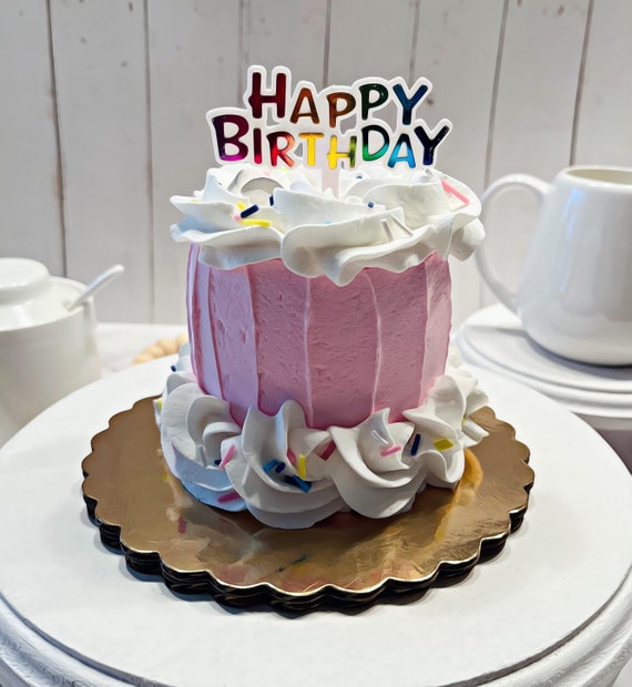 DEZICAKES Fake Mini Cake Pink & White Happy Birthday Confetti Cake  Prop/decoration Dezicakes 
