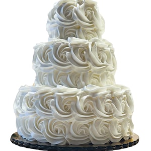 DEZICAKES Fake Wedding Cake 3 Tier Ivory Rosette Prop Decoration Dezicakes Fake Food- Fake Cake-  Artificial Cake- Faux Cake Decor
