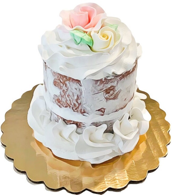 DEZICAKES Fake Mini Naked Cake W/ Pink & Ivory Roses Prop Decoration  Dezicakes 
