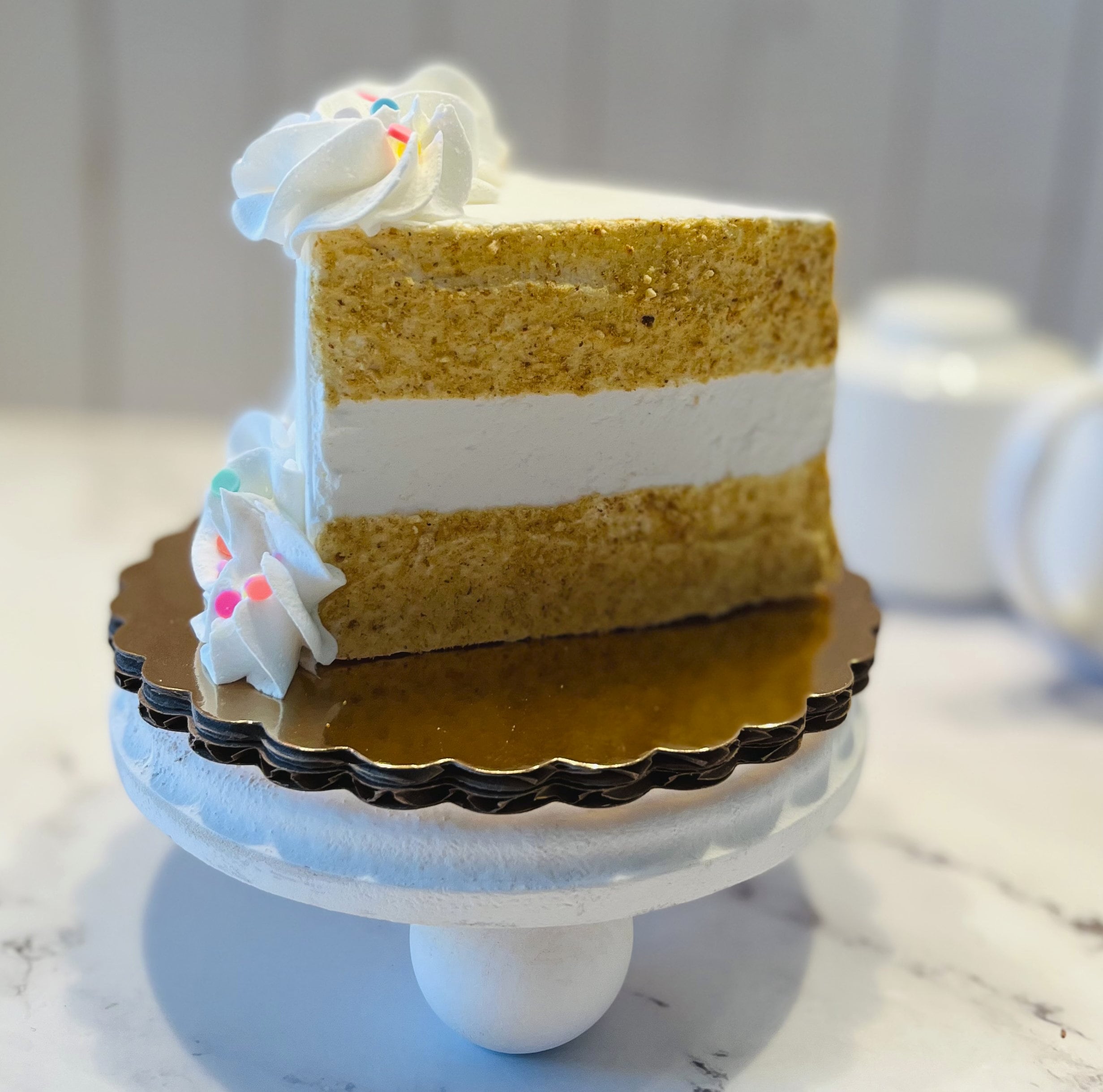 DEZICAKES Fake Cake Slice Piece of Cake White Birthday Confetti