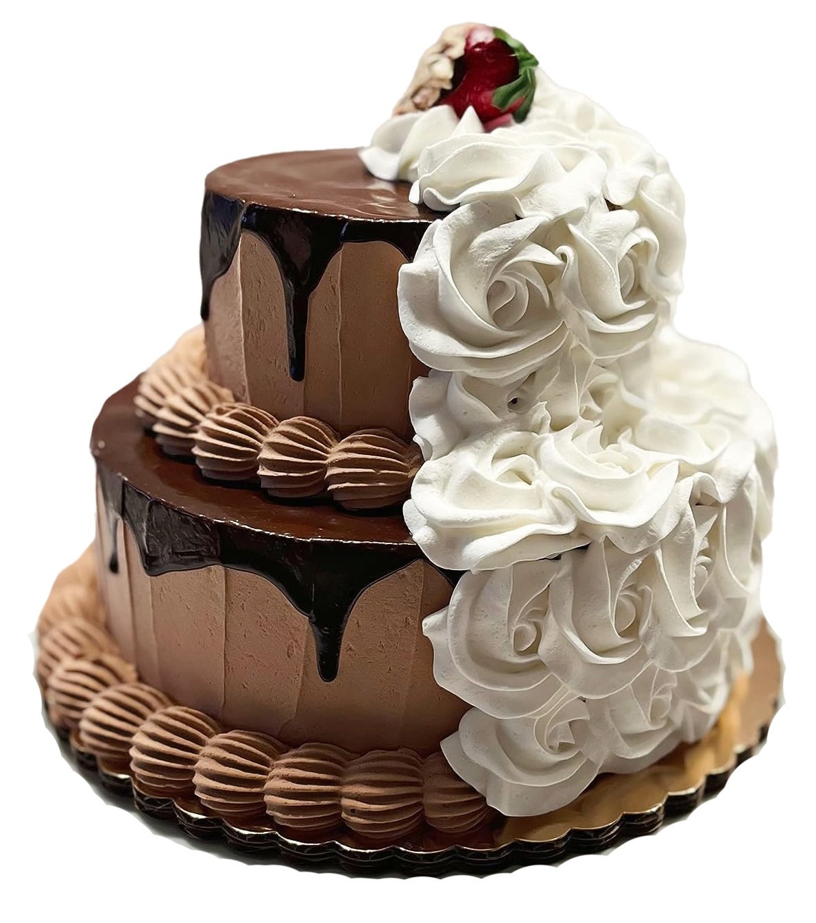 DEZICAKES Fake Cake Two Tier Half & Half Chocolate Drizzle White