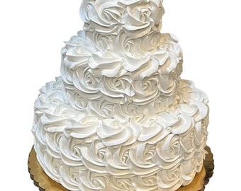 DEZICAKES Fake Wedding Cake 3 Tier White Rosette Cake Prop Decoration Dezicakes