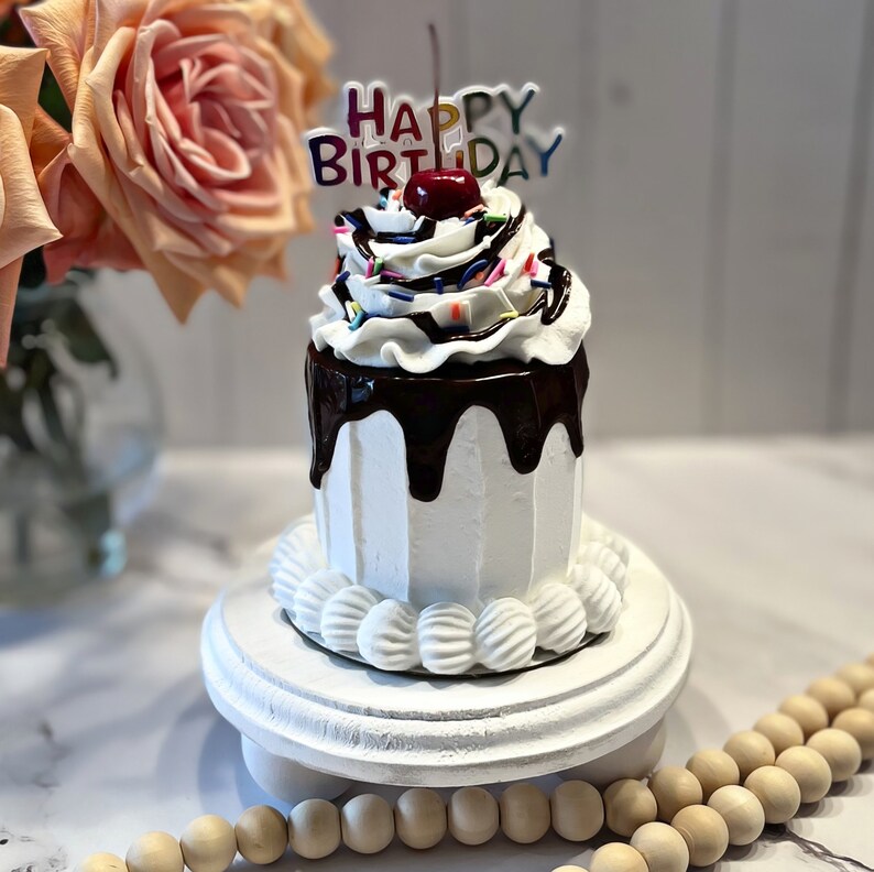 DEZICAKES Fake Birthday Cake Mini Cake White With Chocolate Etsy
