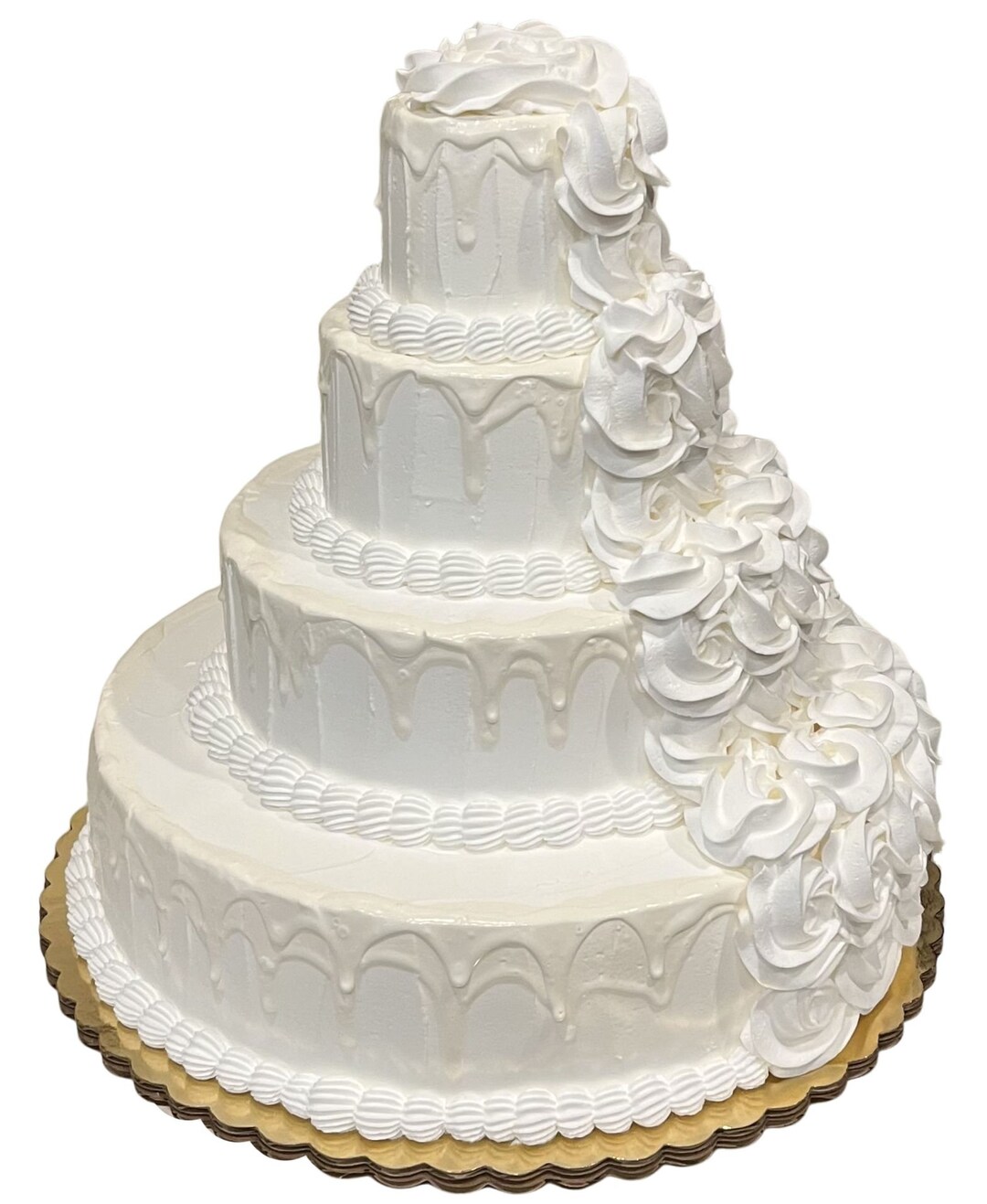 DEZICAKES Fake Wedding Cake 4 Tier Half Drizzle Half Rosette Ivory