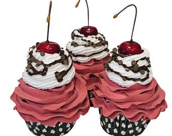 DEZICAKES Fake Red Wine Burgundy Cupcakes SET of 3 Prop Decoration Dezicakes