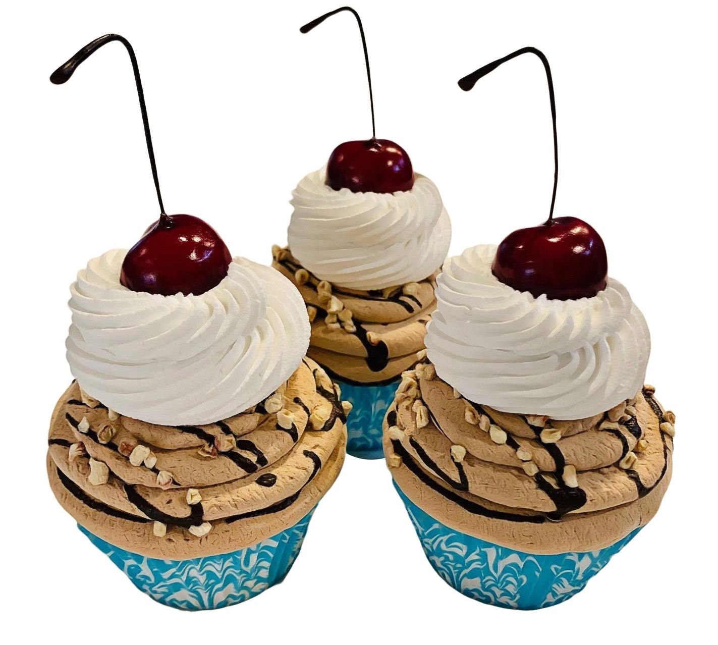 Birthday Confetti Cupcakes Set of 3 Faux Cupcake Fake Decoration Dezicakes 