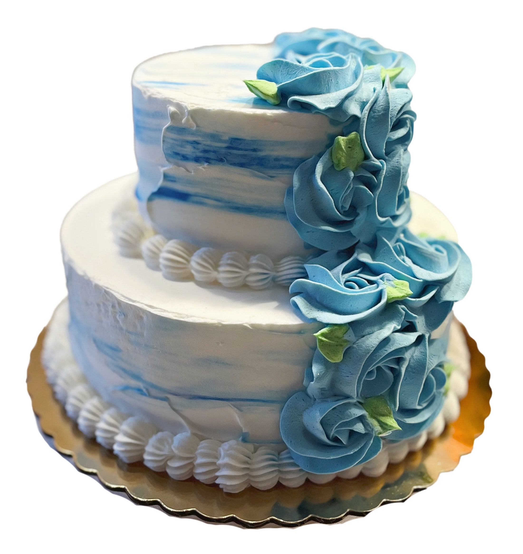 DEZICAKES Fake Wedding Cake/ Baby Shower Blue & White Blue Flowers