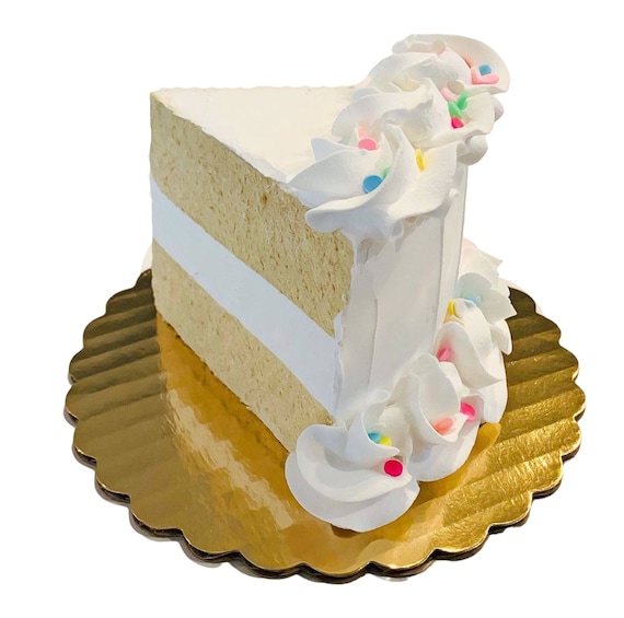DEZICAKES Fake Cake Slice Piece of Cake White Birthday Confetti