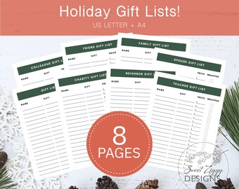 Christmas Gift List Printable, INSTANT DOWNLOAD, Holiday Gift List, Xmas Gift List, Christmas Present Tracker, Gift List, Gift Tracker