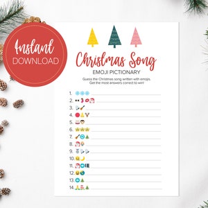 Christmas Games Printable INSTANT DOWNLOAD Christmas Song Emoji Pictionary, Xmas emoji game, Christmas emoji game, Holiday emoji game