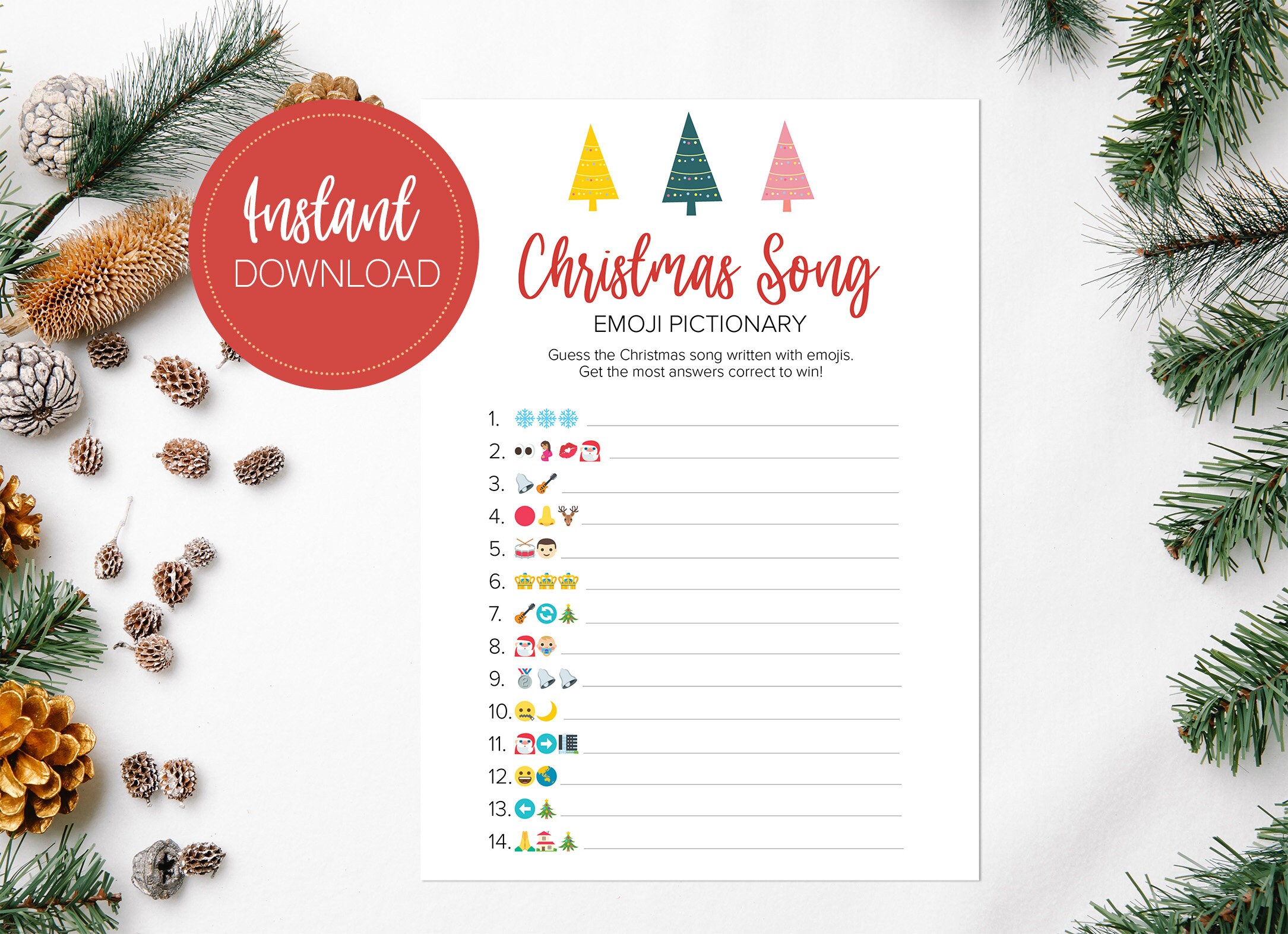 Christmas Games Printable INSTANT DOWNLOAD Christmas Song Emoji ...
