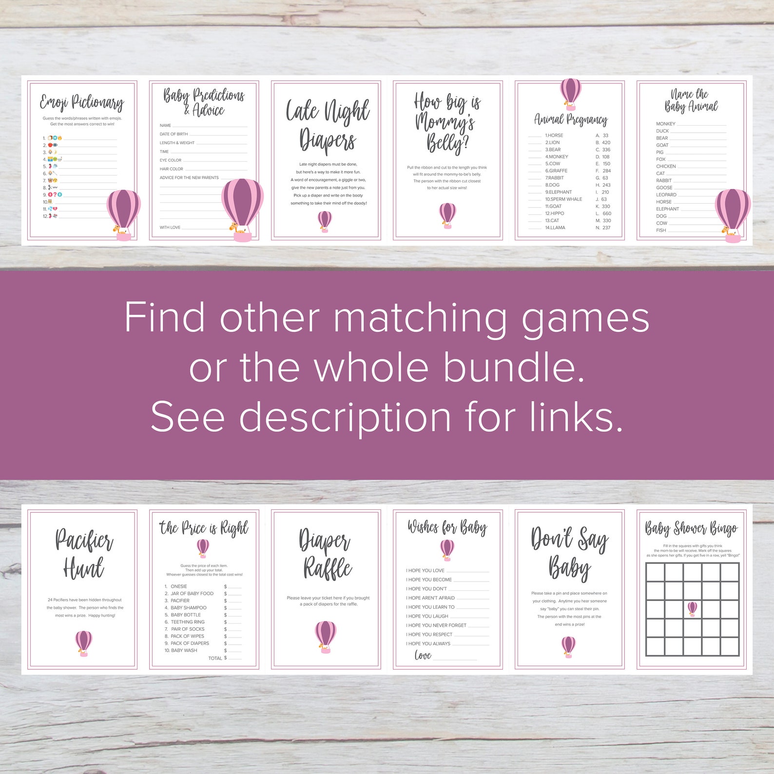 Bingo, Baby Shower Bingo Game, Baby Shower Games, Pink Balloon, Pink ...
