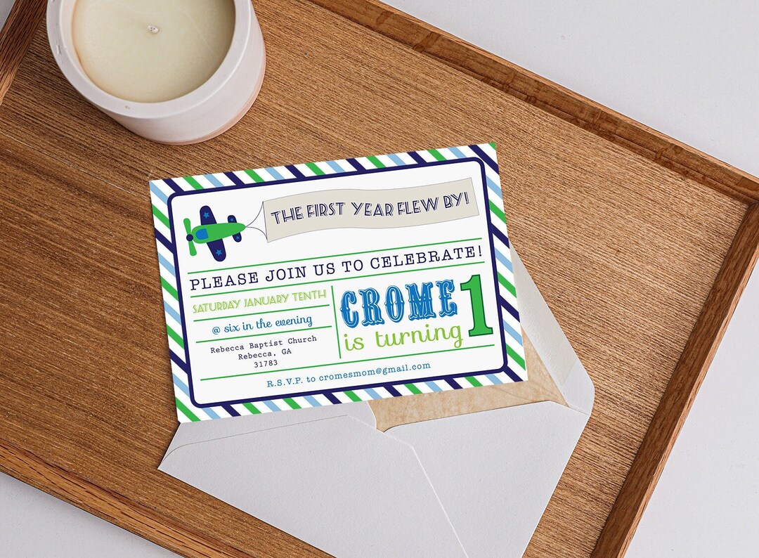 Airplane Birthday Invitation, Stripes Theme, Printable 5x7, Editable ...