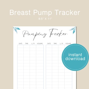 Breast Pump Tracker, PRINTABLE, Pumping Daily Tracker, INSTANT DOWNLOAD, Daily Pumping Journal, Breast Pump Log, Pumping Tracker