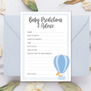 Jeu de prédictions de bébé, carte de conseils de bébé, jeux de douche de bébé, carte de douche de bébé, jeux imprimables, jeux de douche de bébé garçon, cartes de jeu vierges, bleu