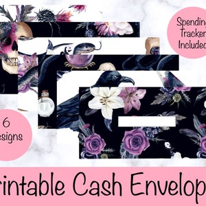 Cash Envelopes Printable, Cash Envelope System, Gothic Floral Skulls Snakes Money Envelopes, Budget Envelopes Printable, DIGITAL DOWNLOAD