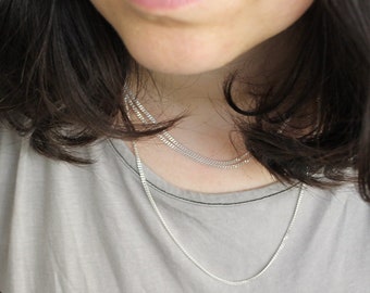 Sterling Silver Layered Chain Necklace Silver Multi Strand Tiered Necklace three tier chain necklace triple strand layering necklace set