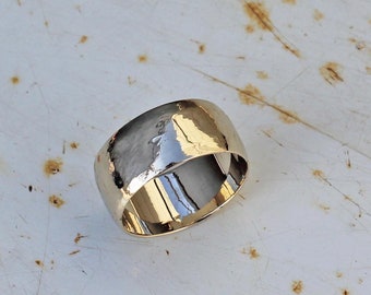 Wide Band Silver Ring Hammered, Silver Wide Band Ring for Women, Hammered Silver Wedding Band Wide Rustic band