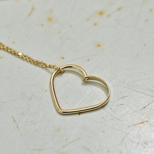 Solid Gold Necklaces for Women 14k Gold Necklace Heart Charm Necklace Solid Gold Heart Pendant Necklace 14k Gold Heart Necklace Open Heart