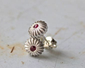 Ruby Earrings Silver Stud Earrings Ruby Stud Earrings Silver Flower Earring Stud July Birthstone earrings