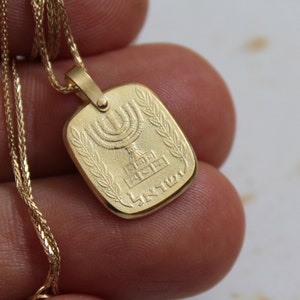 Emblem of Israel 14k Solid Gold Coin Necklace Israeli Menorah Pendant Made in Israel