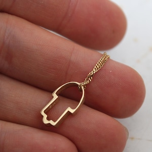 Gold HAMSA Necklace 14k Gold Hamsa Hand Necklace Dainty Hamsa Pendant 14k solid gold Hand of Fatima Protection Necklace Good Luck Necklace
