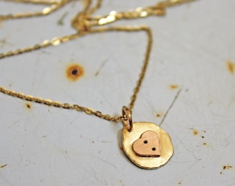 14k yellow and rose gold heart necklace