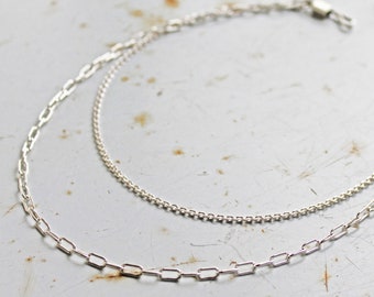 Double Chain Necklace Sterling Silver Layered necklaces for women Double Strand two tier double strand layering necklace multi chain