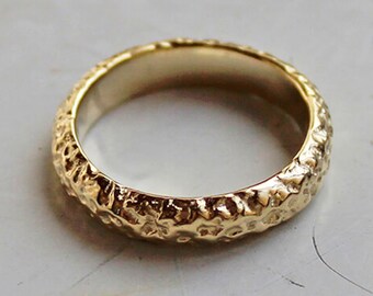 Unique Wedding Band 14k Solid Gold Ring Band Gold Wedding Band Rustic Wedding Band Artisan Textured Wedding Band Solid 14k Gold Ring