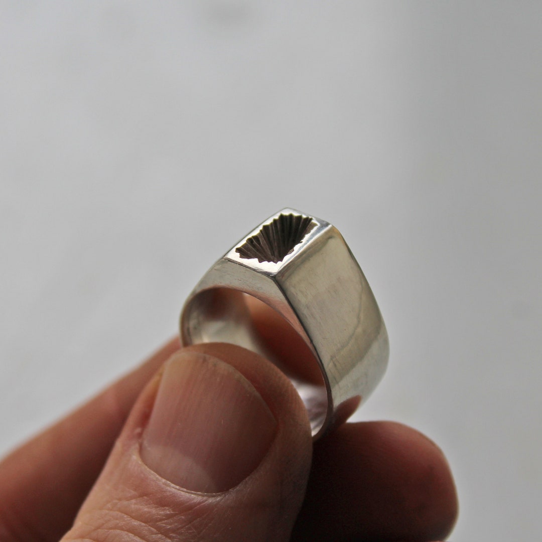 Unique Mens Ring Mens Signet Ring Men Chunky Silver Ring Signet Rustic ...