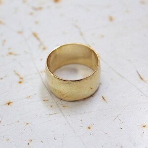 Gold Wide Band Ring, 14K Gold Wedding Band, Wide Wedding Band Gold Band Ring Cigar Band Ring Gold Flat Gold Band barrel ring image 3