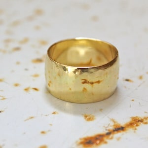 Gold Wide Band Ring, 14K Gold Wedding Band, Wide Wedding Band Gold Band Ring Cigar Band Ring Gold Flat Gold Band barrel ring